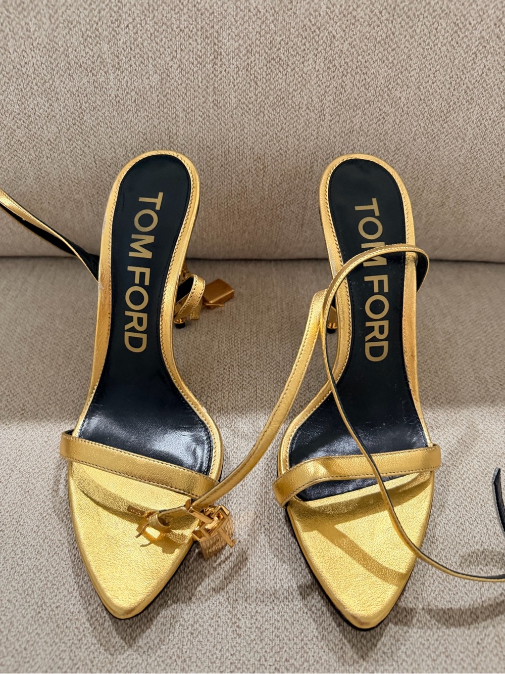 Tom Ford Metallic Gold Pointed Slingback Heels